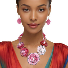 Load image into Gallery viewer, Collar 3D Fuchsia Pink Outlined Flower Necklace