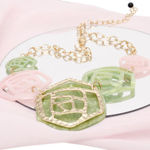 Load image into Gallery viewer, AKA Soror Collar Pink Green Roses Marbled Necklace