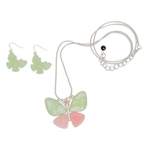Cargar imagen en el visor de la galería, AKA Pendant Pink Green Butterfly Long Chain Set