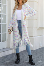 Cargar imagen en el visor de la galería, Multicolored Open Front Fringe Hem Cardigan