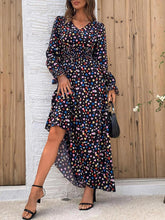 Load image into Gallery viewer, Smocked Printed V-Neck Flounce Sleeve Dress