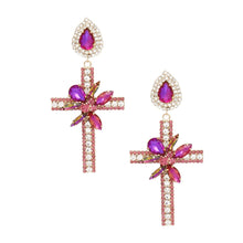 Cargar imagen en el visor de la galería, Drop Long Formal Purple Crystal Cross Earrings