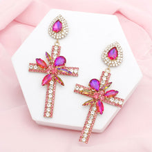 Cargar imagen en el visor de la galería, Drop Long Formal Purple Crystal Cross Earrings