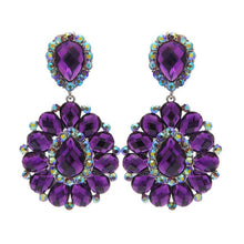 Cargar imagen en el visor de la galería, Clip On Brilliant Purple Teardrop Crystal Earrings