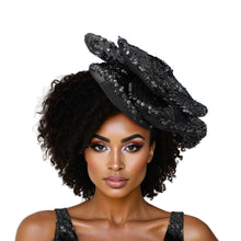Load image into Gallery viewer, XL Flower Black Sequin Hair Clip Headband Brooch