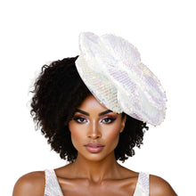 Load image into Gallery viewer, XL Flower White Sequin Hair Clip Headband Brooch