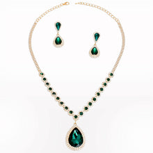 Load image into Gallery viewer, Formal Necklace Green Teardrop Bling Set for Women