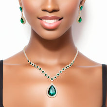 Load image into Gallery viewer, Formal Necklace Green Teardrop Bling Set for Women