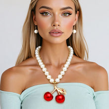Cargar imagen en el visor de la galería, Pearl Necklace Cream Cherry Drop Pendant Necklace