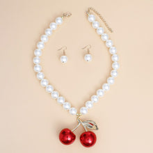 Cargar imagen en el visor de la galería, Pearl Necklace Cream Cherry Drop Pendant Necklace