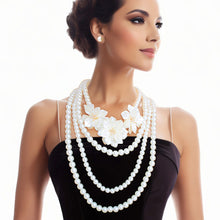 Load image into Gallery viewer, Pearl Necklace Cream Flower 4 Strand Set for Women