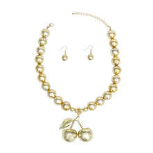 Cargar imagen en el visor de la galería, Pendant Glossy Gold Bead Coquette Cherry Necklace