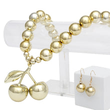 Cargar imagen en el visor de la galería, Pendant Glossy Gold Bead Coquette Cherry Necklace