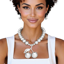 Cargar imagen en el visor de la galería, Pendant Sultry Silver Bead Coquette Cherry Necklace
