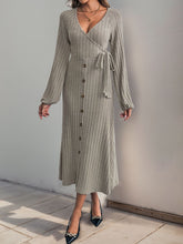 Load image into Gallery viewer, Perfee Ribbed Tied Surplice Long Sleeve Dress