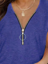 Load image into Gallery viewer, Full Size Half Zip Cap Sleeve T-Shirt