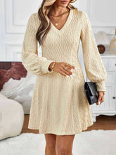 Load image into Gallery viewer, Lace Detail V-Neck Long Sleeve Dress