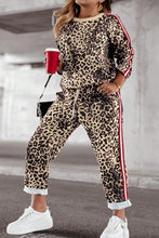 Load image into Gallery viewer, Plus Size Leopard Round Neck Top and Pants Set