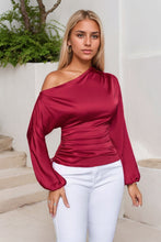 Load image into Gallery viewer, Drawstring One Shoulder Long Sleeve Blouse