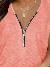 Load image into Gallery viewer, Full Size Half Zip Cap Sleeve T-Shirt