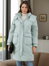Cargar imagen en el visor de la galería, Long Sleeve Longline Hooded Winter Coat with Pockets