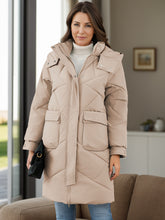 Cargar imagen en el visor de la galería, Long Sleeve Longline Hooded Winter Coat with Pockets
