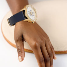 Load image into Gallery viewer, SGRHO Blue Leather Gold Sun Cut Dial Watch Women