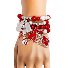 Load image into Gallery viewer, Updated DST Red and White Pearl Charm Bracelets