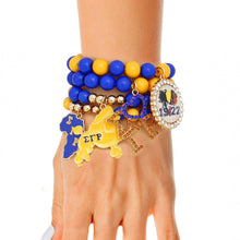 Load image into Gallery viewer, SGRHO Sorority Blue Gold Ball Bead Charm Bracelets