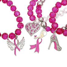 Cargar imagen en el visor de la galería, Breast Cancer Pink Glass Bead Angel 4 Pc Bracelets