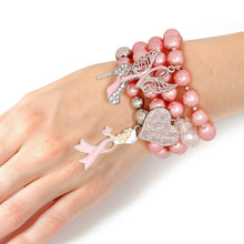 Cargar imagen en el visor de la galería, Breast Cancer Light Pink Pearl Angel 4 Pc Bracelets