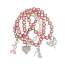 Cargar imagen en el visor de la galería, Breast Cancer Light Pink Pearl Angel 4 Pc Bracelets