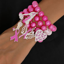 Cargar imagen en el visor de la galería, Breast Cancer Pink Pearl Angel 4 Pc Bracelets