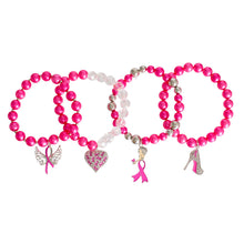 Cargar imagen en el visor de la galería, Breast Cancer Pink Pearl Angel 4 Pc Bracelets
