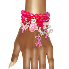 Cargar imagen en el visor de la galería, Breast Cancer Pink Glass Bead Fight 4 Pc Bracelets