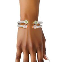 Load image into Gallery viewer, AKA Pink Green Crystal Cable Bangle Bracelet Set