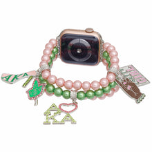 Load image into Gallery viewer, AKA Sorority Pink Green Pearl Watch Band for Women