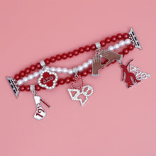 Load image into Gallery viewer, Updated DST Red and White Pearl Charm Watch Band