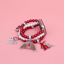 Load image into Gallery viewer, Updated DST Red and White Pearl Charm Watch Band