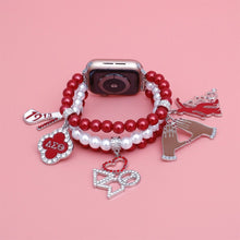 Load image into Gallery viewer, Updated DST Red and White Pearl Charm Watch Band