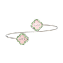 Cargar imagen en el visor de la galería, AKA Sorority Rhinestone Pink Clover Open Bangle