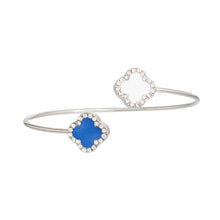 Cargar imagen en el visor de la galería, ZPB Sorority Blue White Stone Clover Open Bangle