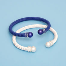 Cargar imagen en el visor de la galería, ZPB Sorority 2 Pcs Blue White Cable Bangles