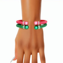 Cargar imagen en el visor de la galería, AKA Sorority 2 Pcs Pink Green Cable Bangles