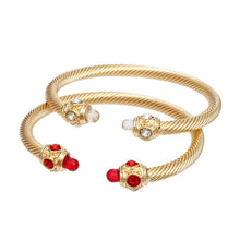 Load image into Gallery viewer, DST Red Clear Crystal Gold Cable Bangle Bracelets
