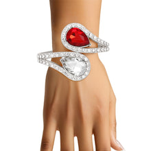 Cargar imagen en el visor de la galería, DST Red and Clear Teardrop Crystal Cuff Bracelet