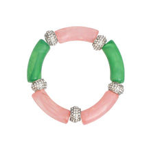 Load image into Gallery viewer, AKA Pink Green Tubular and Rondelle Bead Bracelet