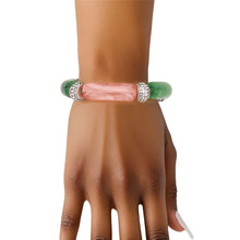 Load image into Gallery viewer, AKA Pink Green Tubular and Rondelle Bead Bracelet