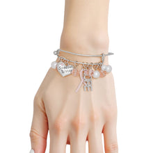 Cargar imagen en el visor de la galería, Breast Cancer Silver Wire Light Pink Charm Bangle