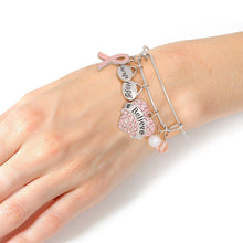 Cargar imagen en el visor de la galería, Breast Cancer Silver Wire Light Pink Believe Bangle